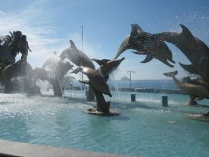 Dolphin statues.