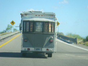 I saw this weird truck (RV?) as I was getting on the road. From the front and side, it looks like a UPS-type truck.