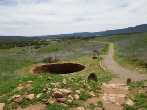 Looking from the top of the stairs across another kiva.